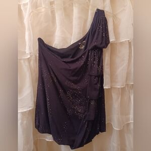 One shoulder black Blouse with silver details